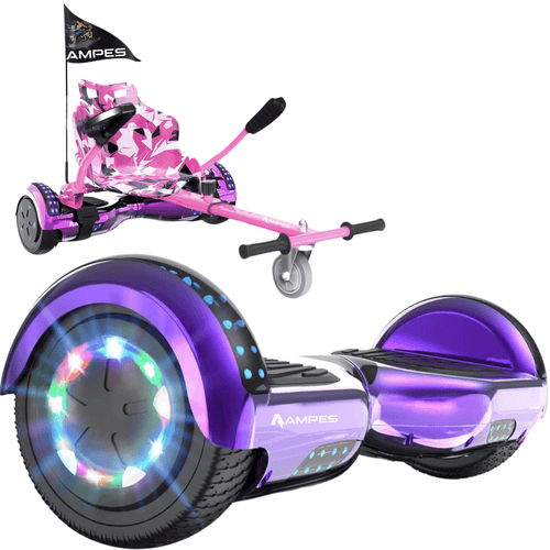 Ampes Hoverboard - Chroom Paars + Hoverkart Roze