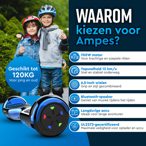 Ampes Hoverboard - Chroom Blauw + Hoverkart Blauw